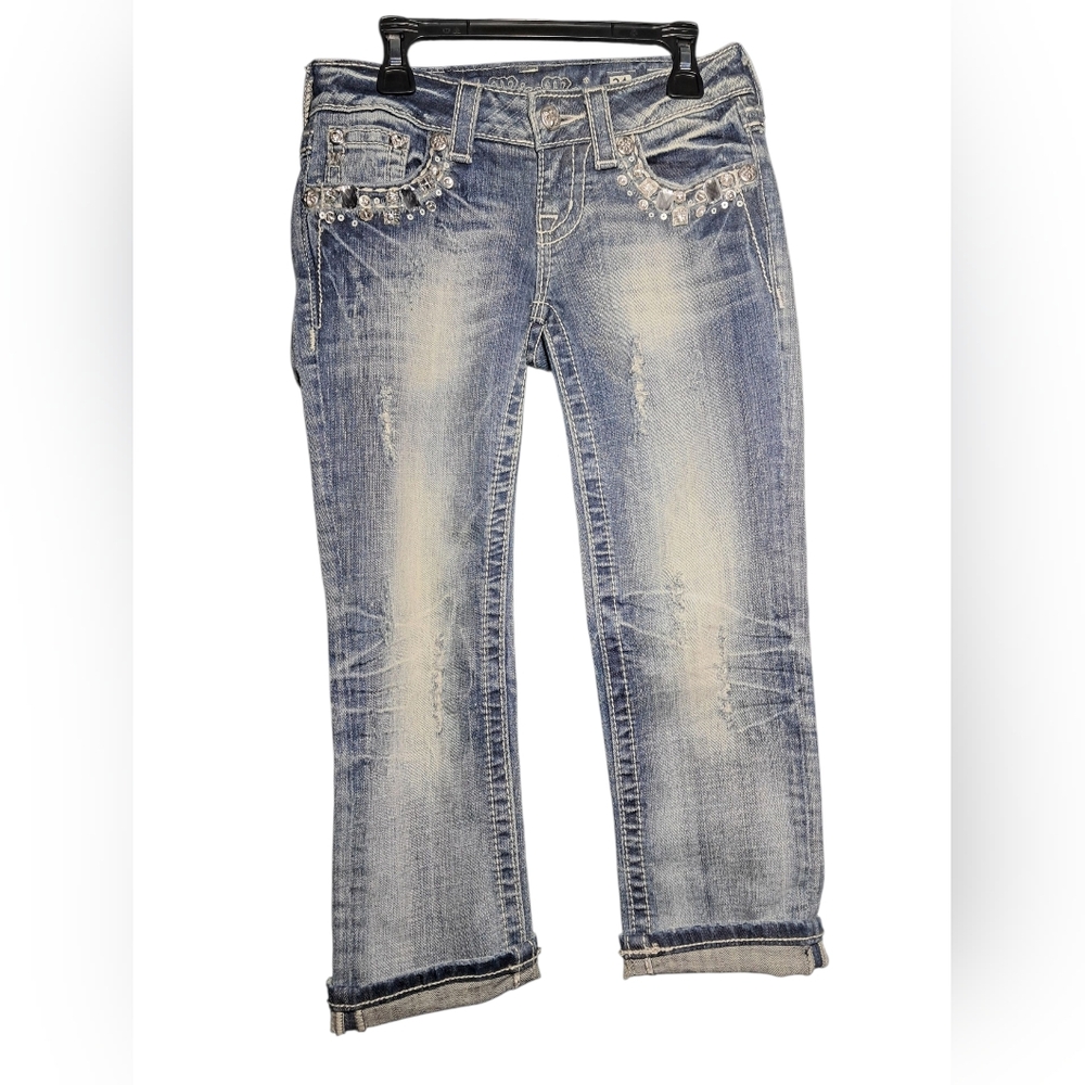 Buckle Miss Me Cuff Capri Womens Denim Jeans Size 24 Pants Embellished